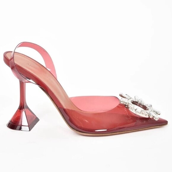 Amina Muaddi PVC Begum Glass Crystal Rhinestone Buckle Slingback Heel Pumps - Picture 2 of 5